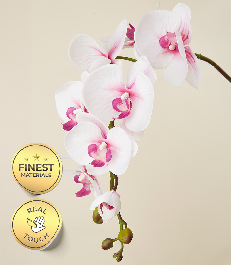 Radiance light pink orchid branch with fuchsia centers, premium artificial flowers for gifting