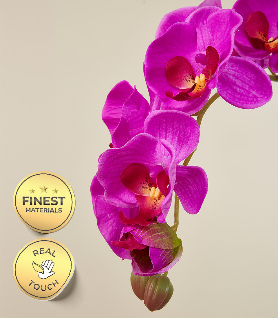 Deep magenta real touch potted orchid with realistic blooms and buds, luxury gift plant
