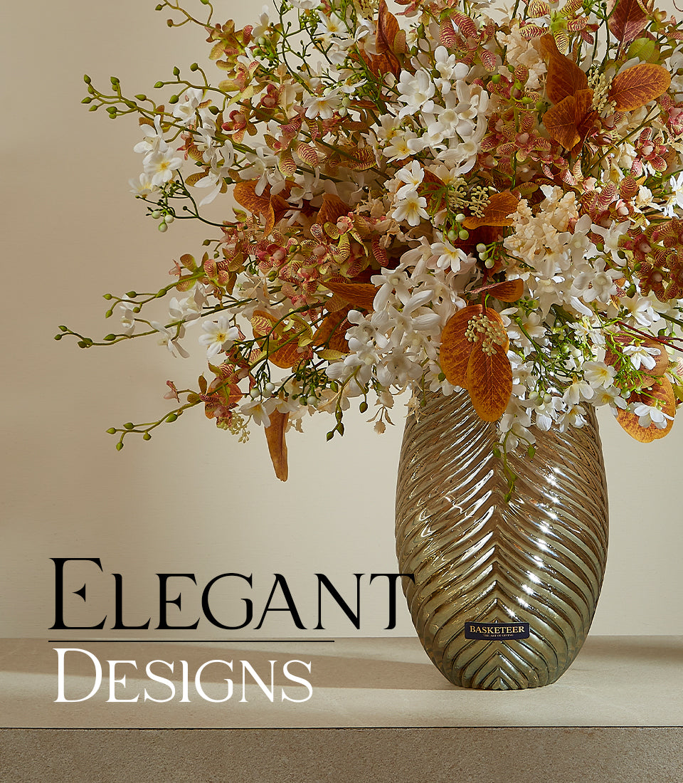 Warmth of Elegance artificial flower arrangement in cream, pink, and autumn tones with iridescent gold vase