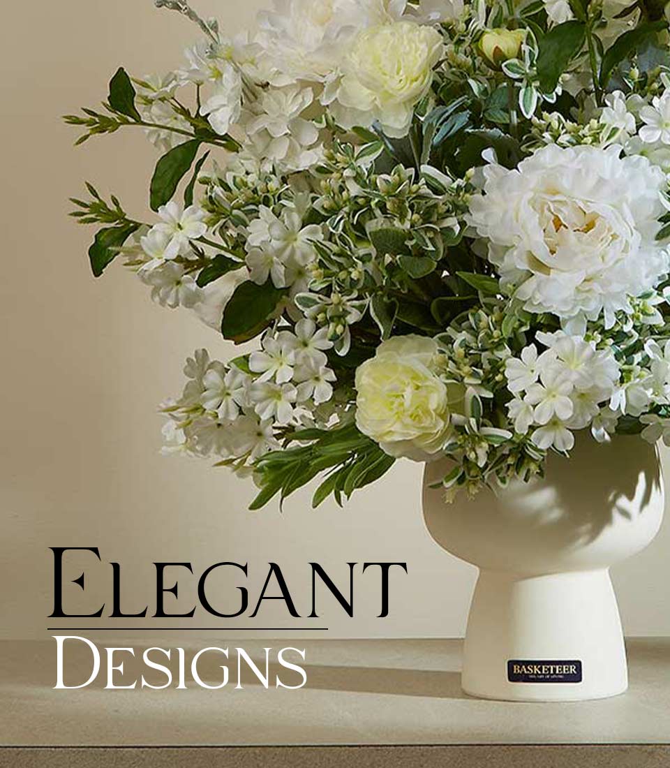 White peony and yellow flower artificial arrangement in modern ceramic vase, elegant gift for home or mum