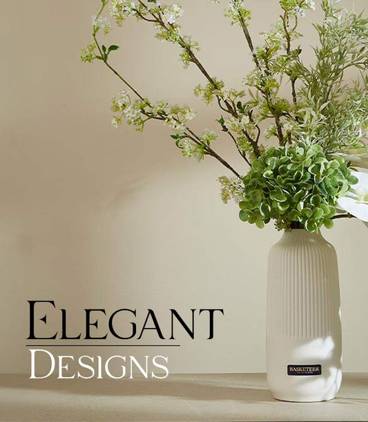 Elegant white branches and green hydrangeas in tall ceramic vase, premium artificial flower arrangement