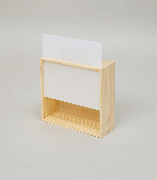 Light wooden storage box with acrylic lid, open-front design for gift hampers and curated collections