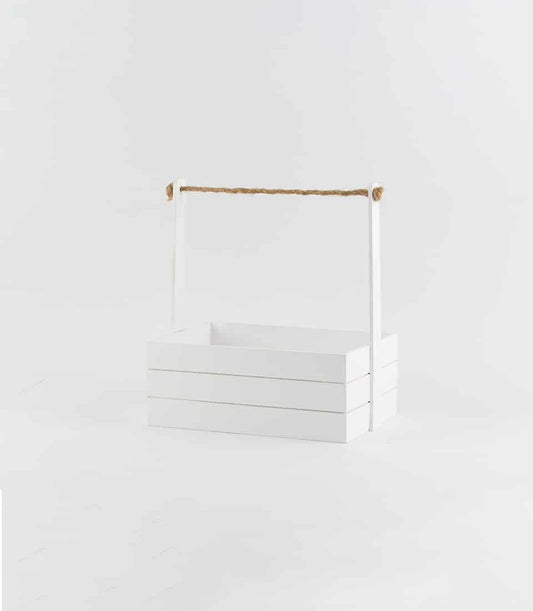 White wooden planter box with jute rope handle for luxury gift hampers