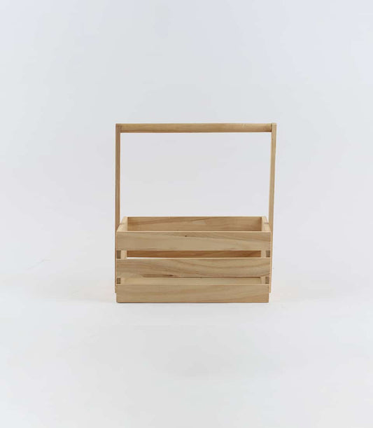 Light wooden crate with handle, natural grain finish, ready for custom gifting