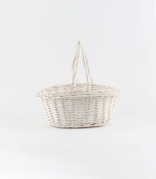 Oval wicker basket with handles, light natural weave, ready for custom gift curation