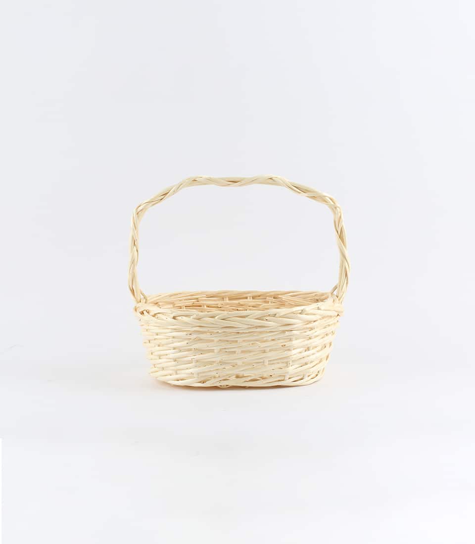 Natural willow wicker basket with arched handle for gourmet gifts and artisan hampers