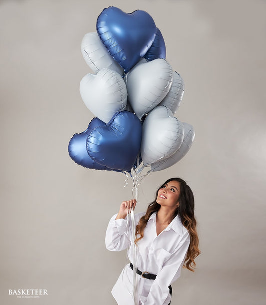 Romantic blue heart-shaped balloon bouquet gift set for birthdays and celebrations