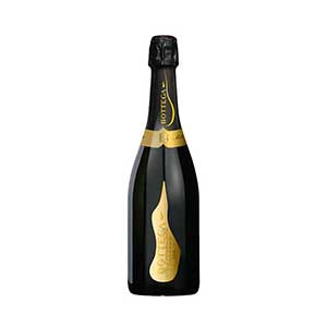 Bottega sparkling wine bottle with gold foil and black label, luxury Christmas gift for wine lovers