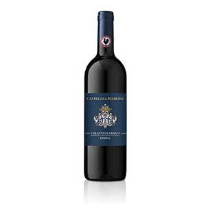 Premium red wine bottle with gold crest label, Chianti Classico Riserva Christmas gift