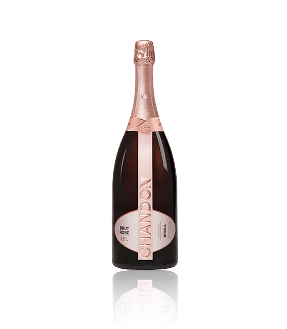 Premium Brut Rosé champagne bottle with rose gold foil and ribbon label for luxury gifting