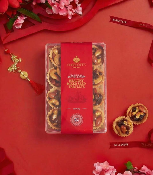 Charlotte Bakery mixed seed tartlets in gift box, Chinese New Year treat with red festive packaging