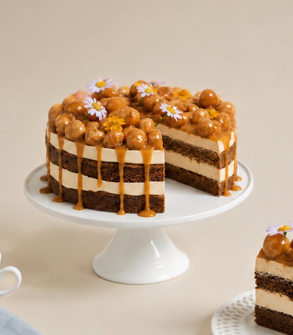 Chocolate Caramel Macadamia Cake