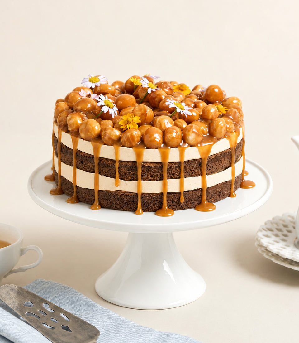 Chocolate Caramel Macadamia Cake