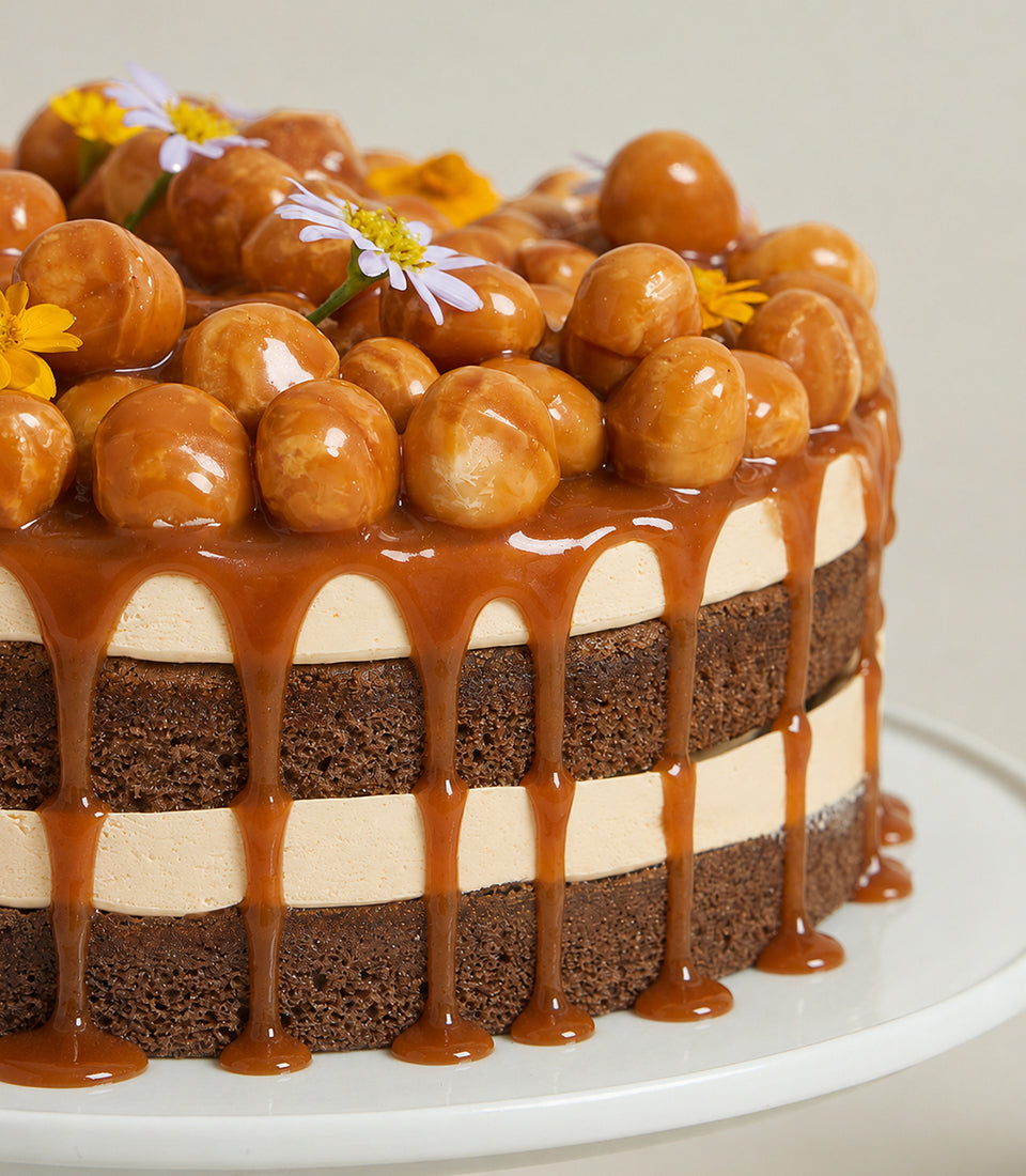 Chocolate Caramel Macadamia Cake