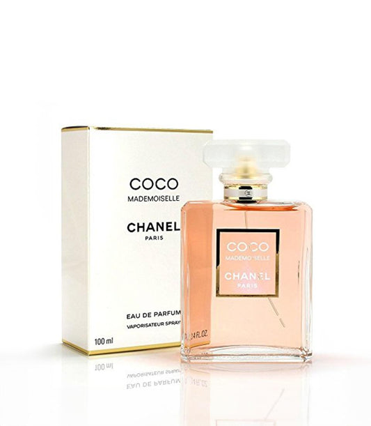 Chanel Coco Mademoiselle perfume bottle with pink liquid and white box, luxury Valentine's Day gift for her