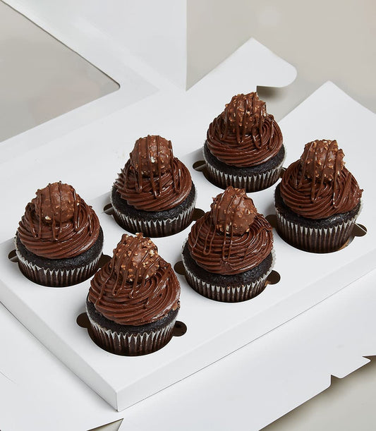 Luxury chocolate cupcakes with Ferrero Rocher garnish in premium gift box