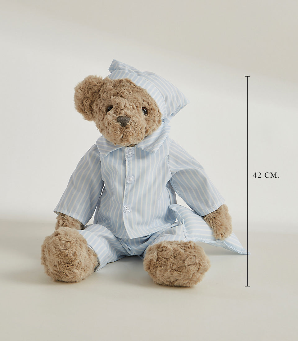 Sweet dreams! Basketeer's plush bear in striped pajamas & hat. A comforting gift for little ones, perfect for same-day gift delivery in Bangkok.