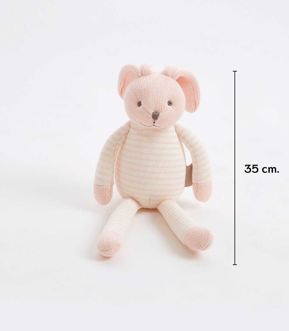 Cuddly light pink striped bunny plush toy, 35cm soft gift for babies and children