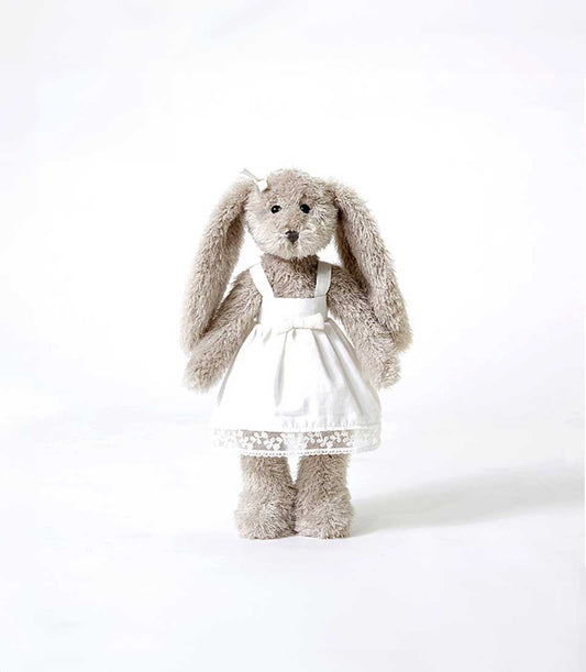 Soft plush bunny in white dress with lace trim, 30 cm cuddly companion gift