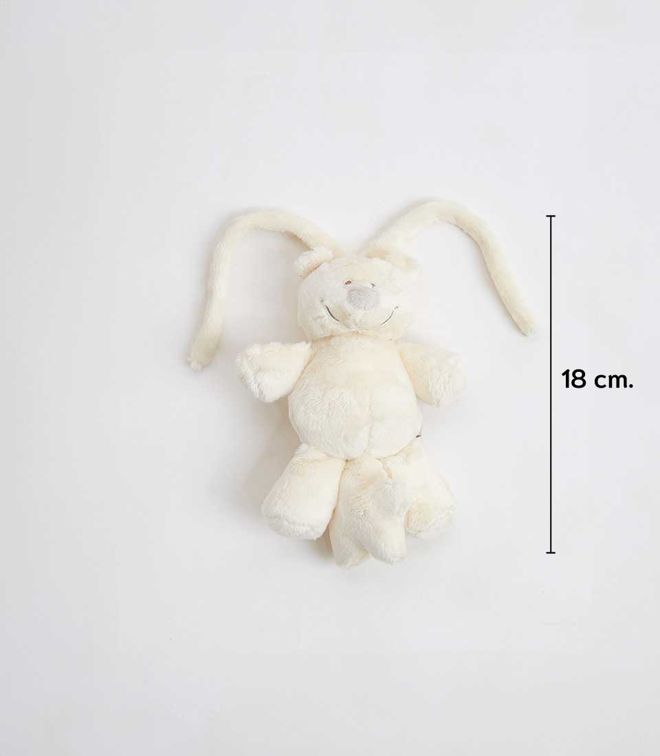 Cream plush rabbit with floppy ears and hanging loop, 18 cm soft toy for babies and kids