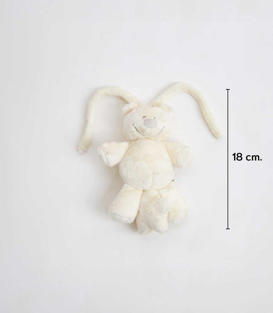 Cream plush rabbit with floppy ears and hanging loop, 18 cm soft toy for babies and kids