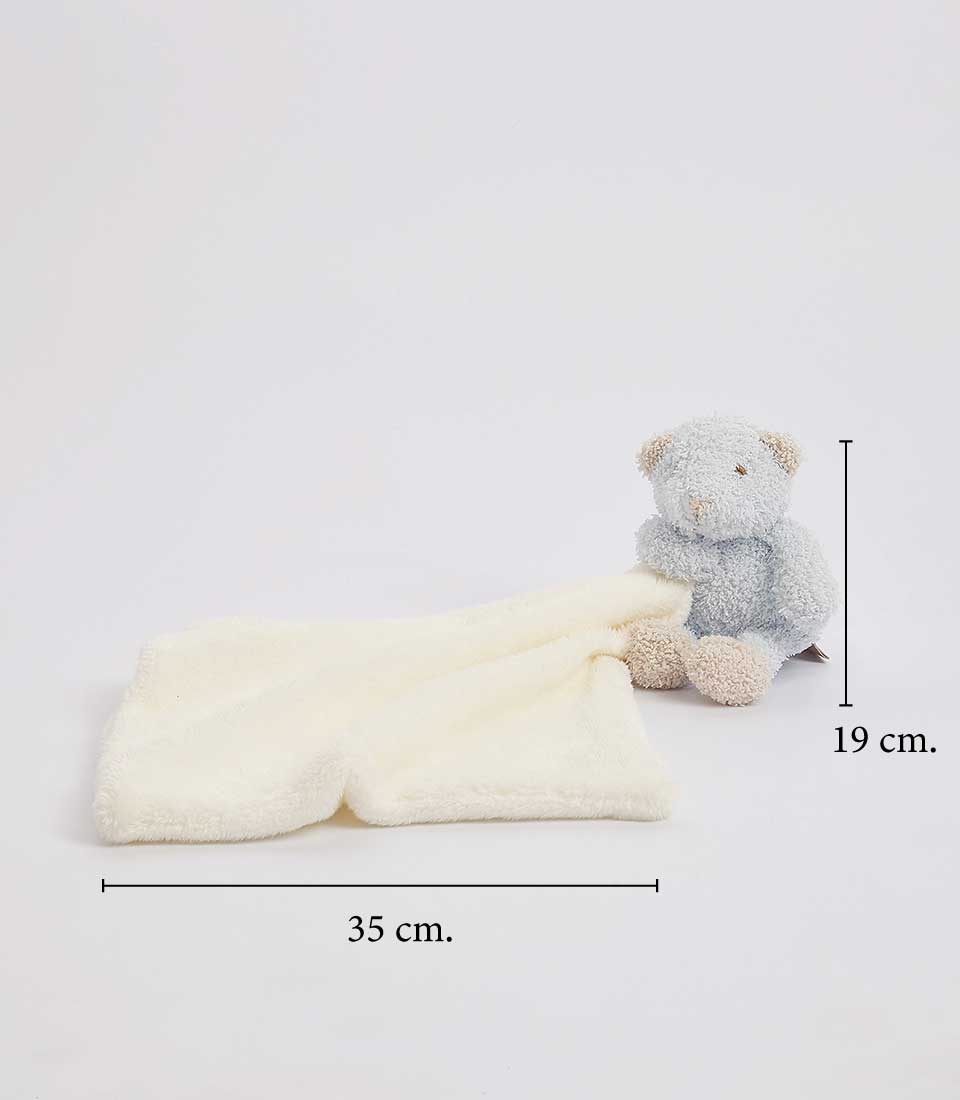 Light blue plush teddy bear with cream soft blanket, perfect baby and kids gift set