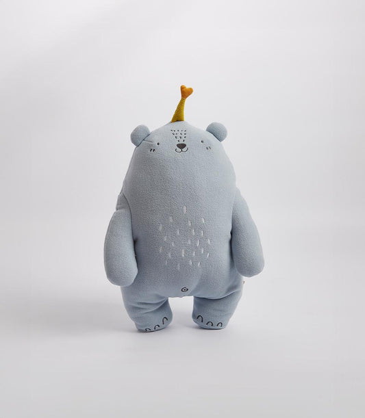 Light blue plush bear with party hat, soft toy for kids and celebrations