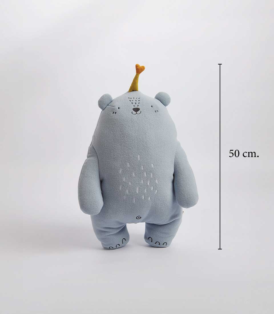 Soft blue plush bear with party hat, 50 cm tall, perfect for kids and babies