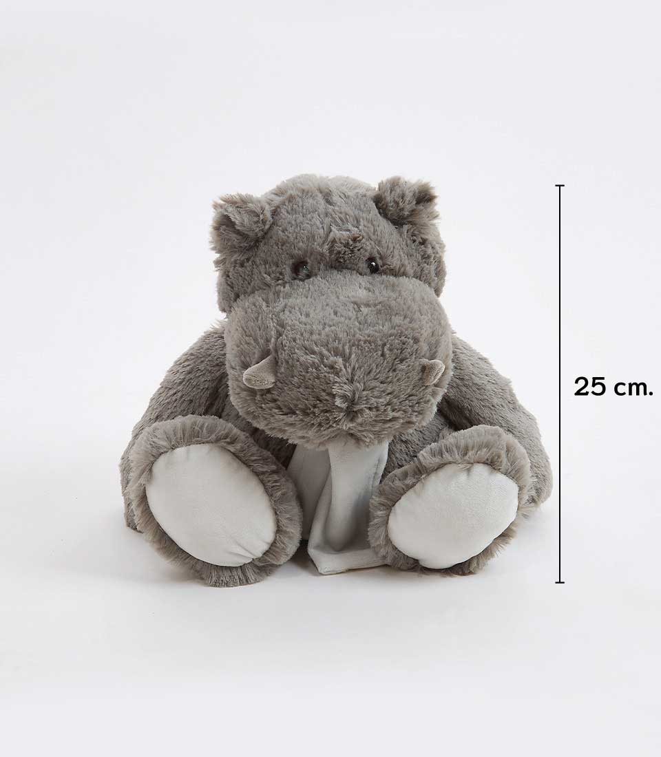 Soft grey plush hippo toy, 25 cm tall, perfect for baby and kids gifting