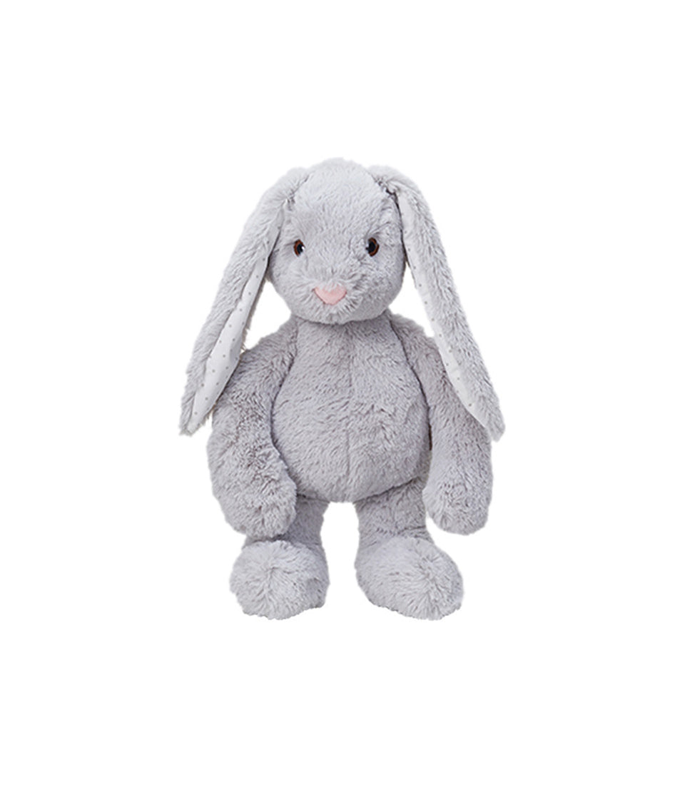 Light grey plush bunny with floppy polka-dot ears and pink nose, 35 cm soft toy