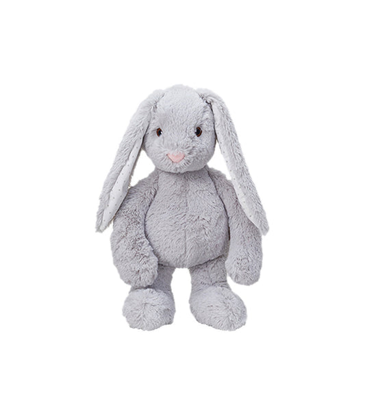 Light grey plush bunny with floppy polka-dot ears and pink nose, 35 cm soft toy