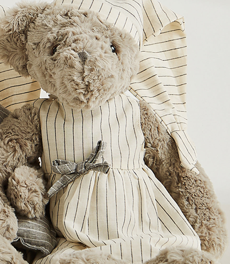 Bedtime Bears couple soft toys with cream striped nightgowns and sleep caps, perfect for cozy gifting