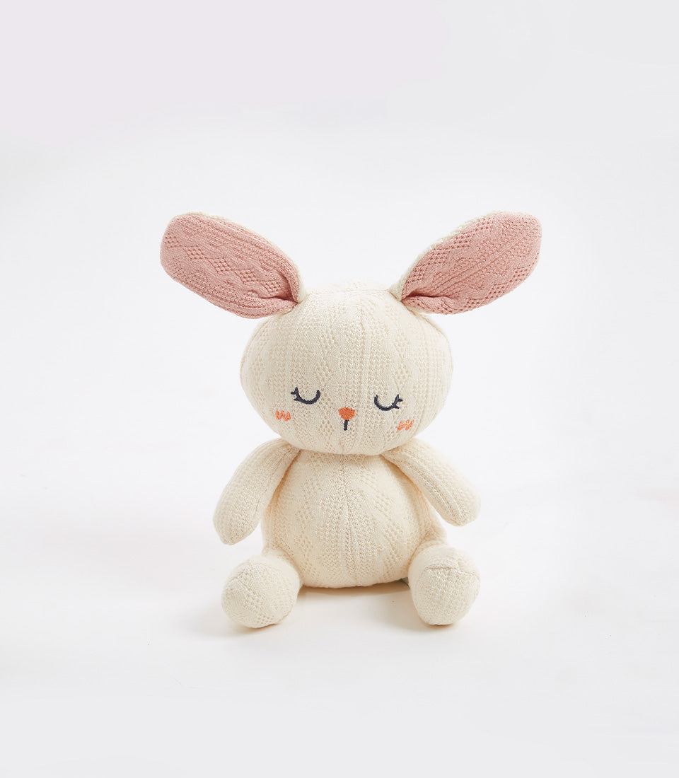 Cream handcrafted crocheted bunny soft toy with pink inner ears and embroidered face details for babies and kids