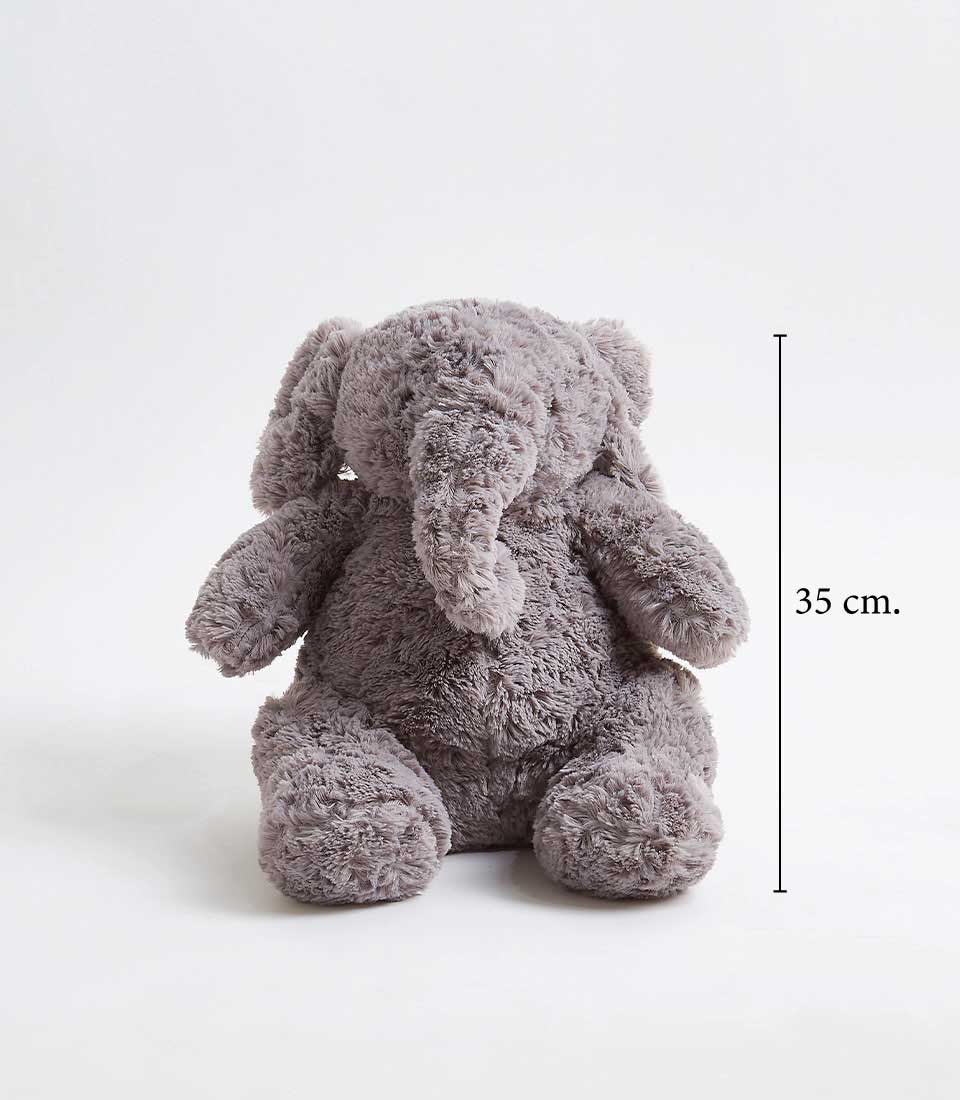 Soft grey plush elephant toy, 35cm tall, perfect for babies and kids
