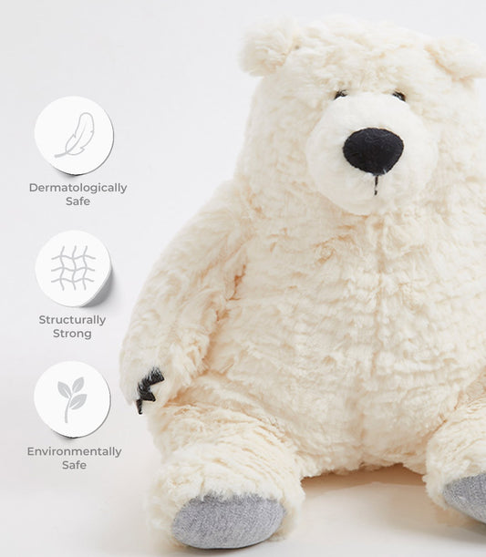 Cream plush polar bear and brown bear soft toy duo with dermatologically safe, structurally strong design for babies and kids
