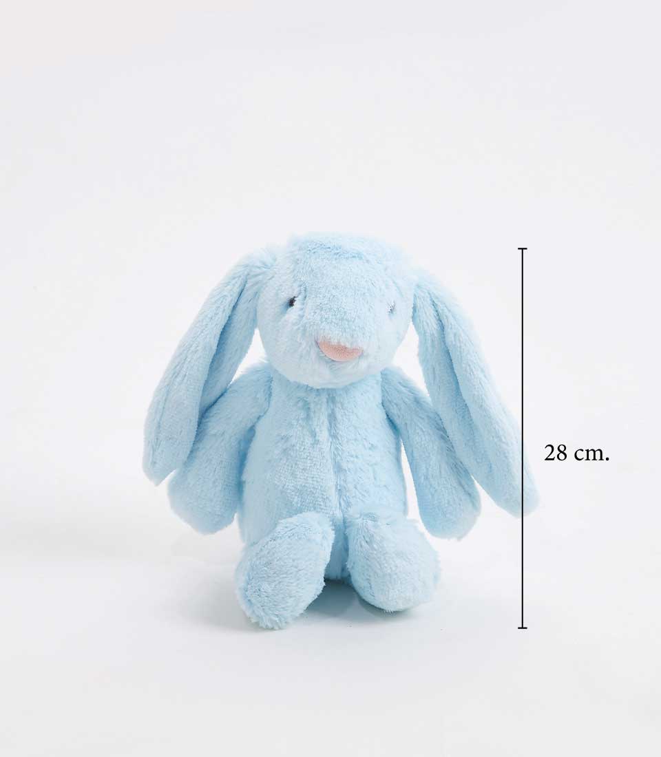 Soft light blue plush bunny toy 28cm, newborn starter gift basket item