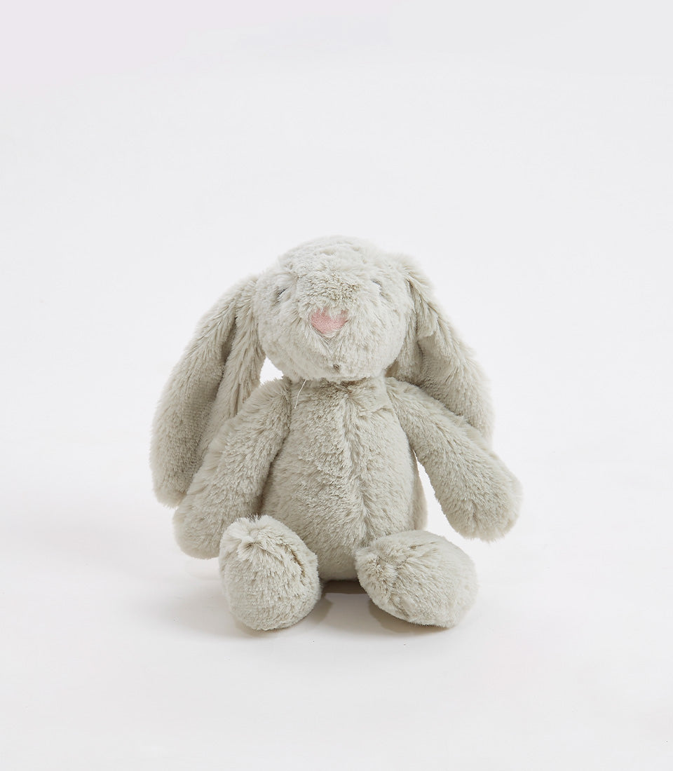 Soft grey plush bunny toy with floppy ears, perfect for babies and toddlers