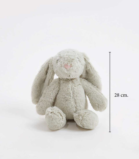 Soft grey plush rabbit toy, 28cm, newborn gift hamper accent