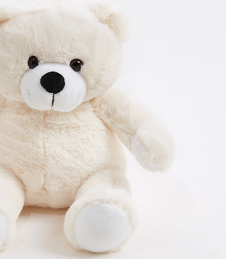 Creamy white soft plush teddy bear with black nose, perfect for babies and kids
