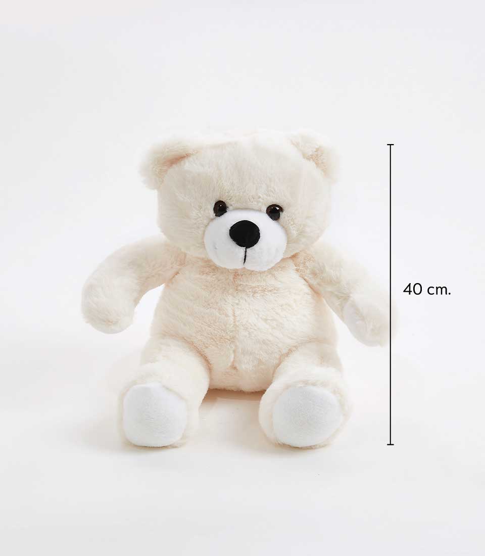 Creamy white plush teddy bear, 40 cm soft cuddly toy for babies and kids
