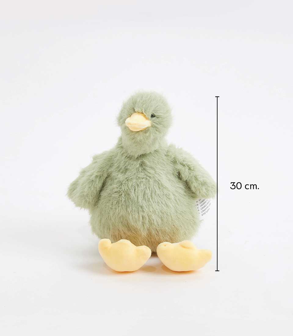 Pastel green plush duck toy with yellow beak, 30 cm soft gift for kids and babies
