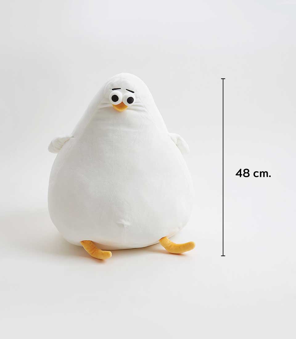 White plush chick soft toy, 48 cm, with black eyes and orange beak for kids