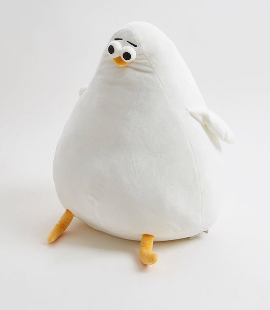 Plush white Oddy soft toy with yellow beak and legs, perfect for children