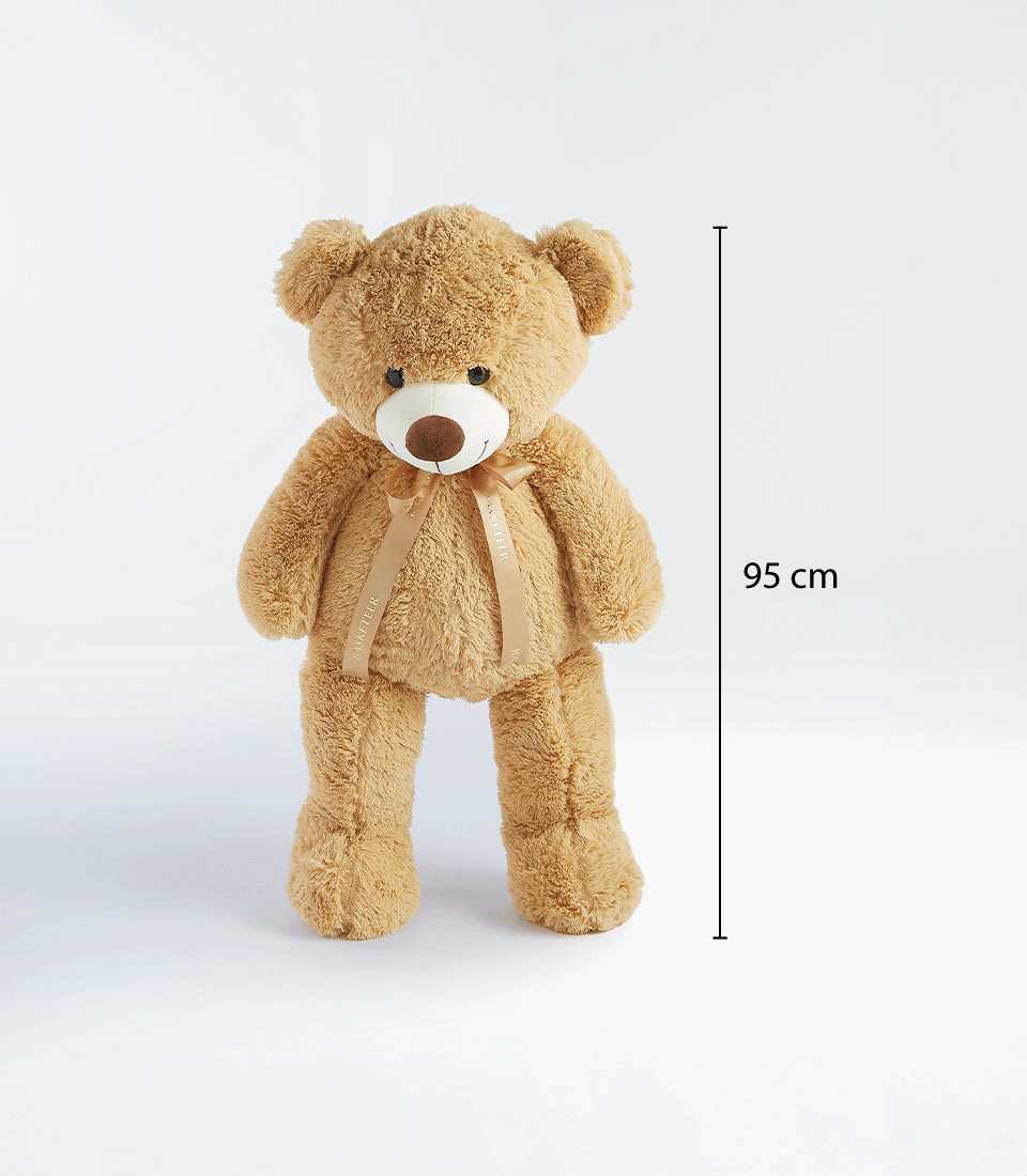 Twin cuddly teddy bears with gold ribbon bow, 95cm soft plush set for Valentine's gifting