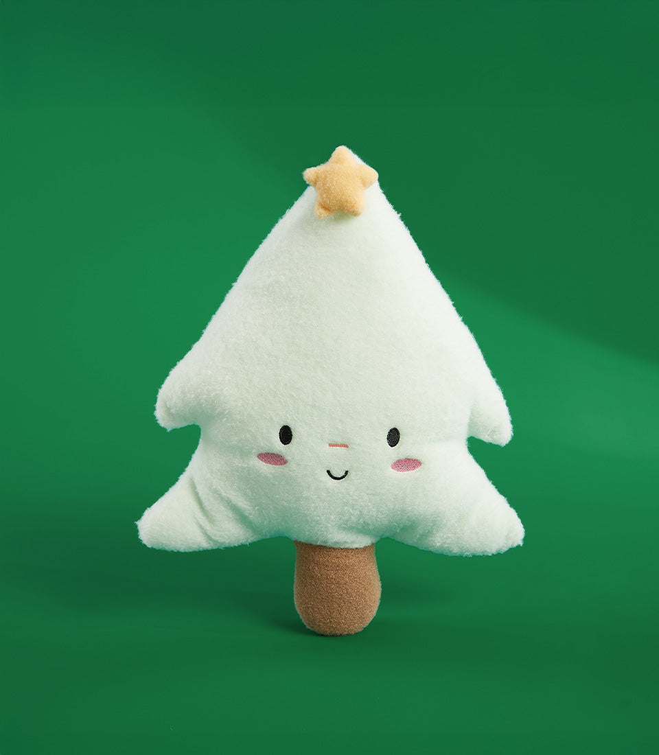 Plush white Christmas tree toy with kawaii face and yellow star, 45 cm soft gift addon