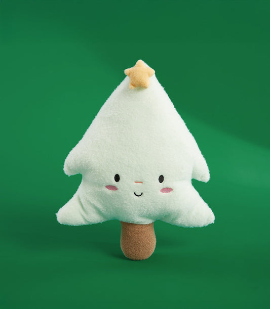 Plush white Christmas tree toy with kawaii face and yellow star, 45 cm soft gift addon