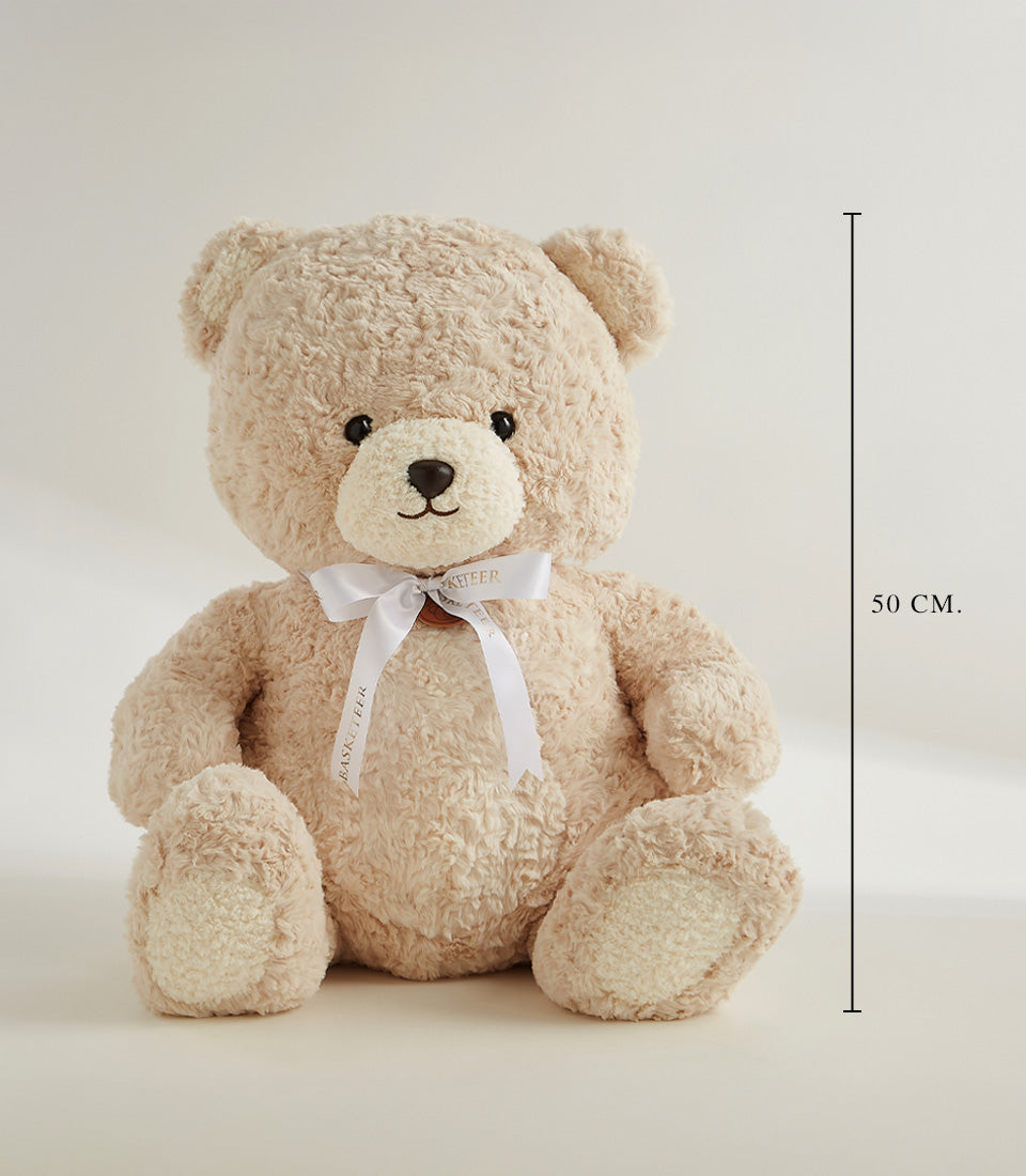 Cream plush teddy bear with satin bow, 50cm height