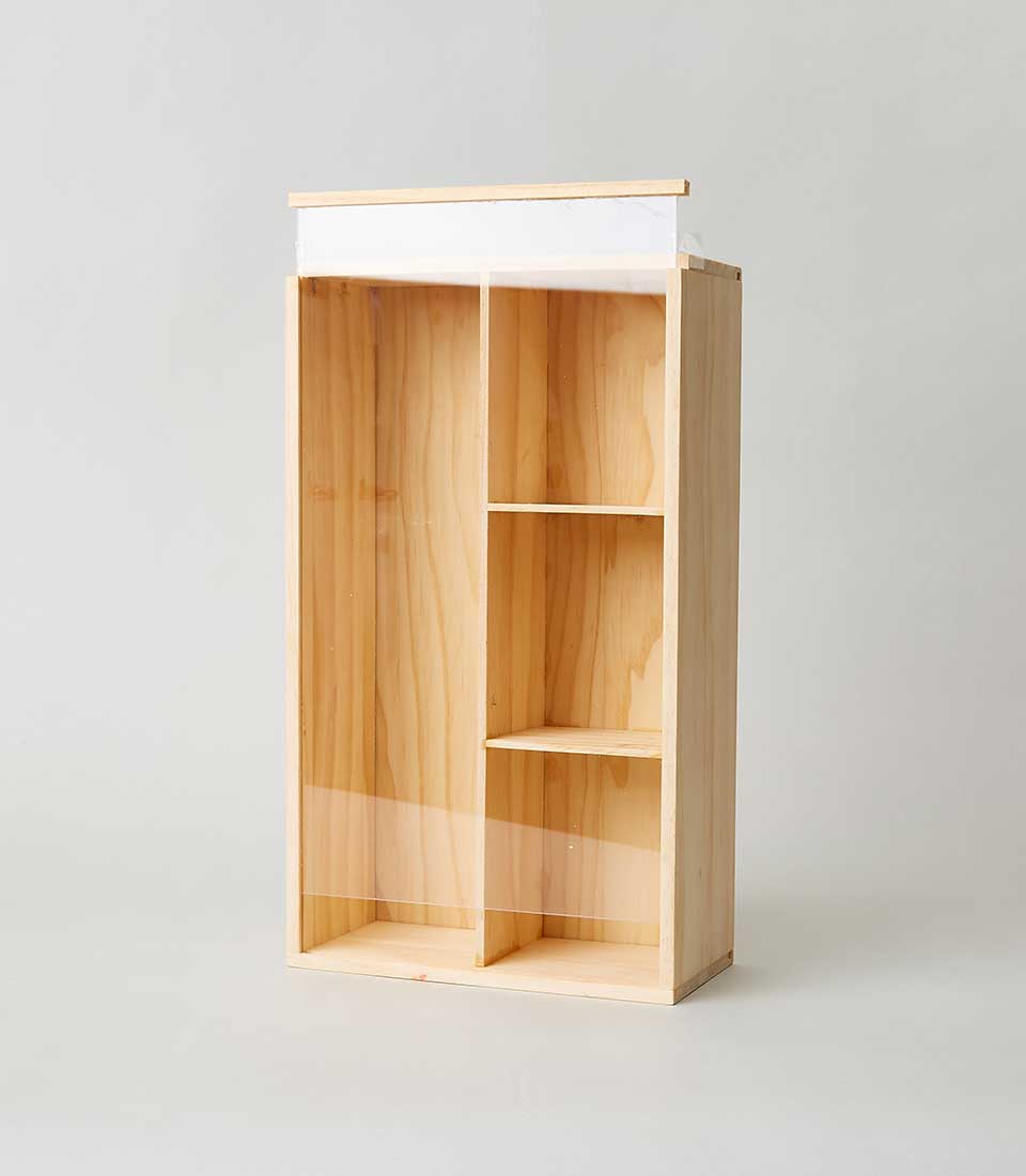 Natural pine wooden gift box with compartments for artisan product display