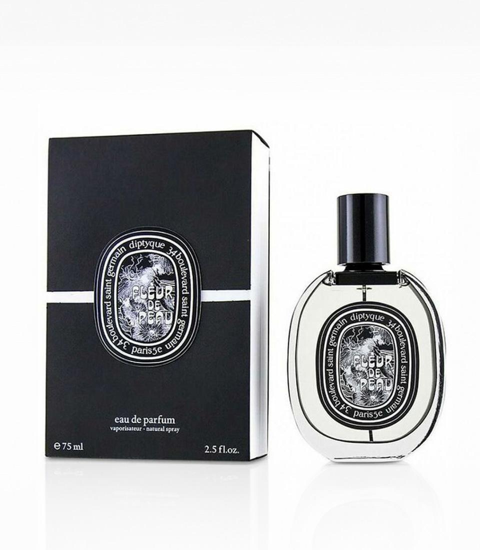 Diptyque Fleur De Peau eau de parfum 75ml with black cap and white label, luxury gift add-on
