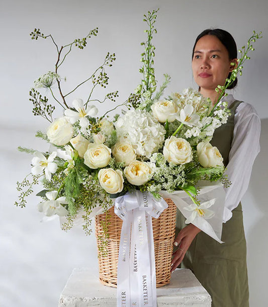 Coldplay Roses & White Hydrangea Elegant Basket